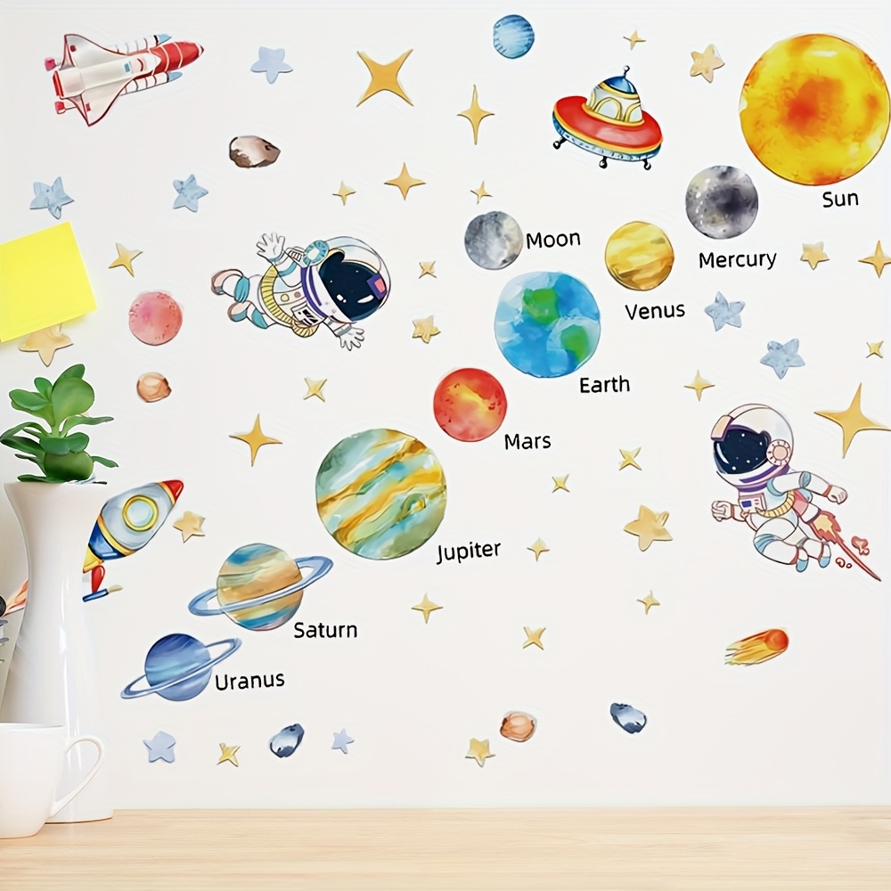 Solar Planets Wall Decals For Bedroom And Living Room, Space Astronaut Stickers