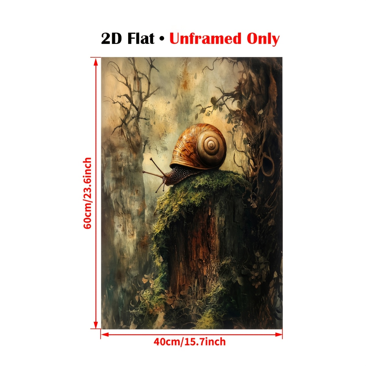 TEMU 2d Flat, 2d Flat 1pc Unframed Snail On Stump Nature Dark Academia & Cottagecore Witchy Wall Art Poster Canvas Print Ideal Gift Artwork For