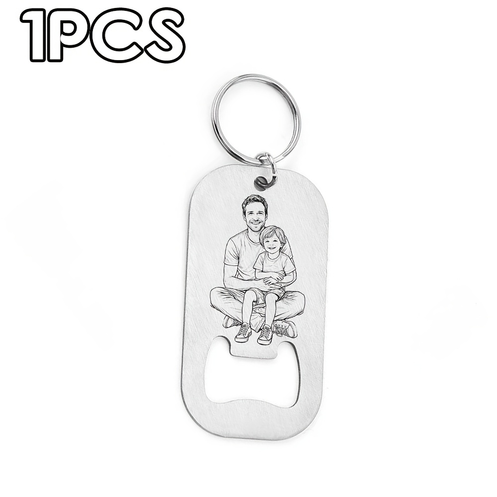 TEMU Custom Photo Laser Engraved Bottle Opener, Key Chain And Beer Opener, Practical And Interchangeable Family Portrait Line Art, Main Father-son