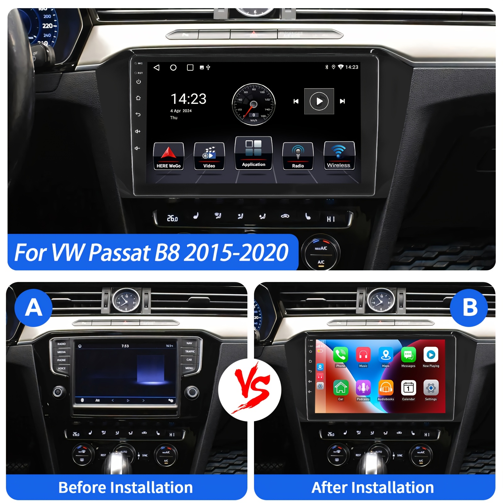 Essgoo 15 Car Stereo For Vw B8 (2015-2020) | 10.1 Inch 2din Ips Touchscreen | 4+64gb Memory | & Auto | Integrated Gps Navigation With | Supports Backup Camera & Steering Wheel Control | Fm Rds