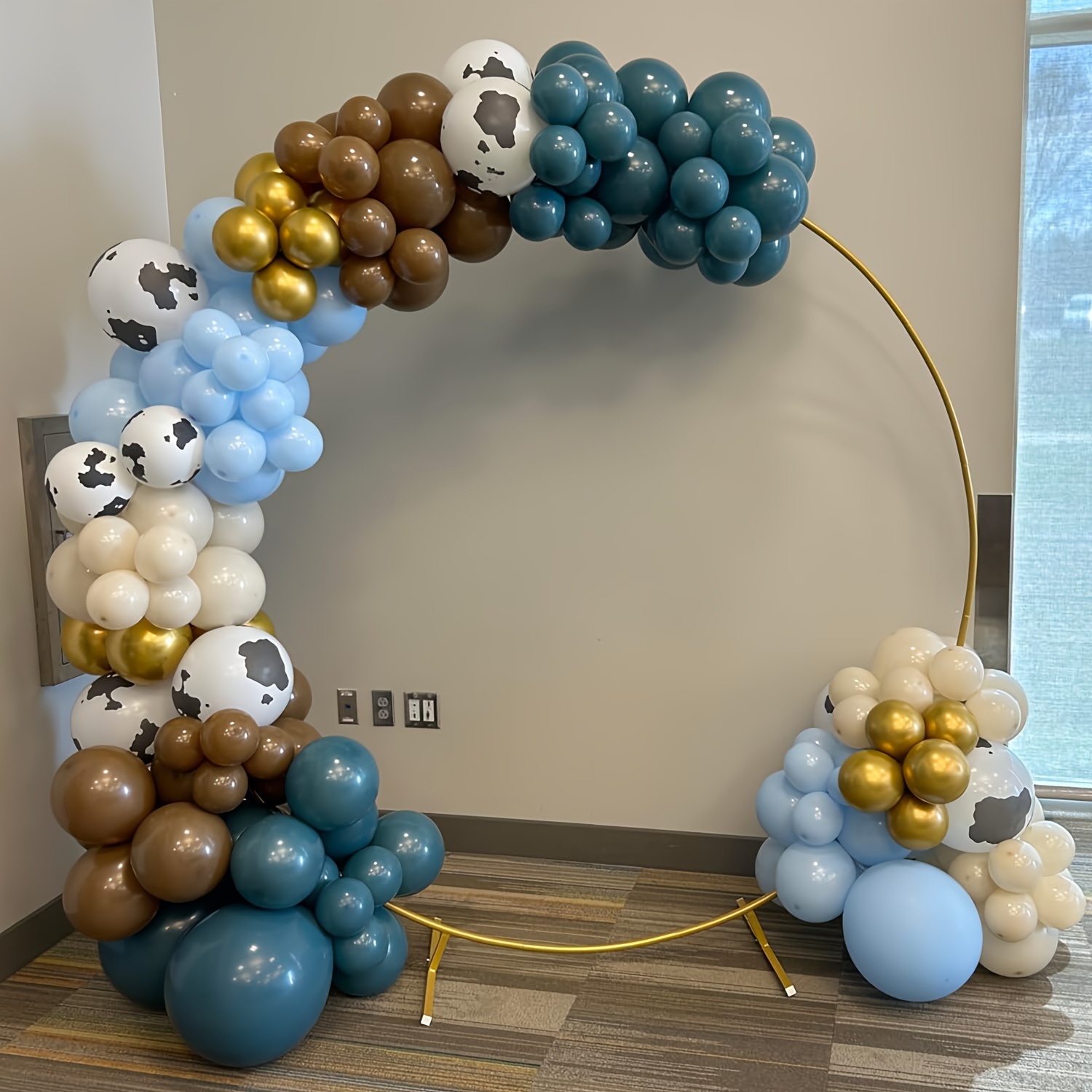 

136pcs, Cowboy Dusty Blue Balloons Arch Garland Kit With, Sand White Coffee Cow Print Farm Animal Gold Balloons For Baby Shower Western Cowboy Theme Party Supplies Decorations