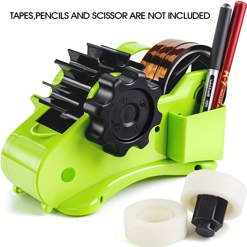 TEMU Hot Melt Tape Dispenser With Pen Slot And 1-inch And 3-inch Dual Rolls, Semi-automatic Desktop 3/4-inch Heat Transfer Tape Dispenser And Cutter,