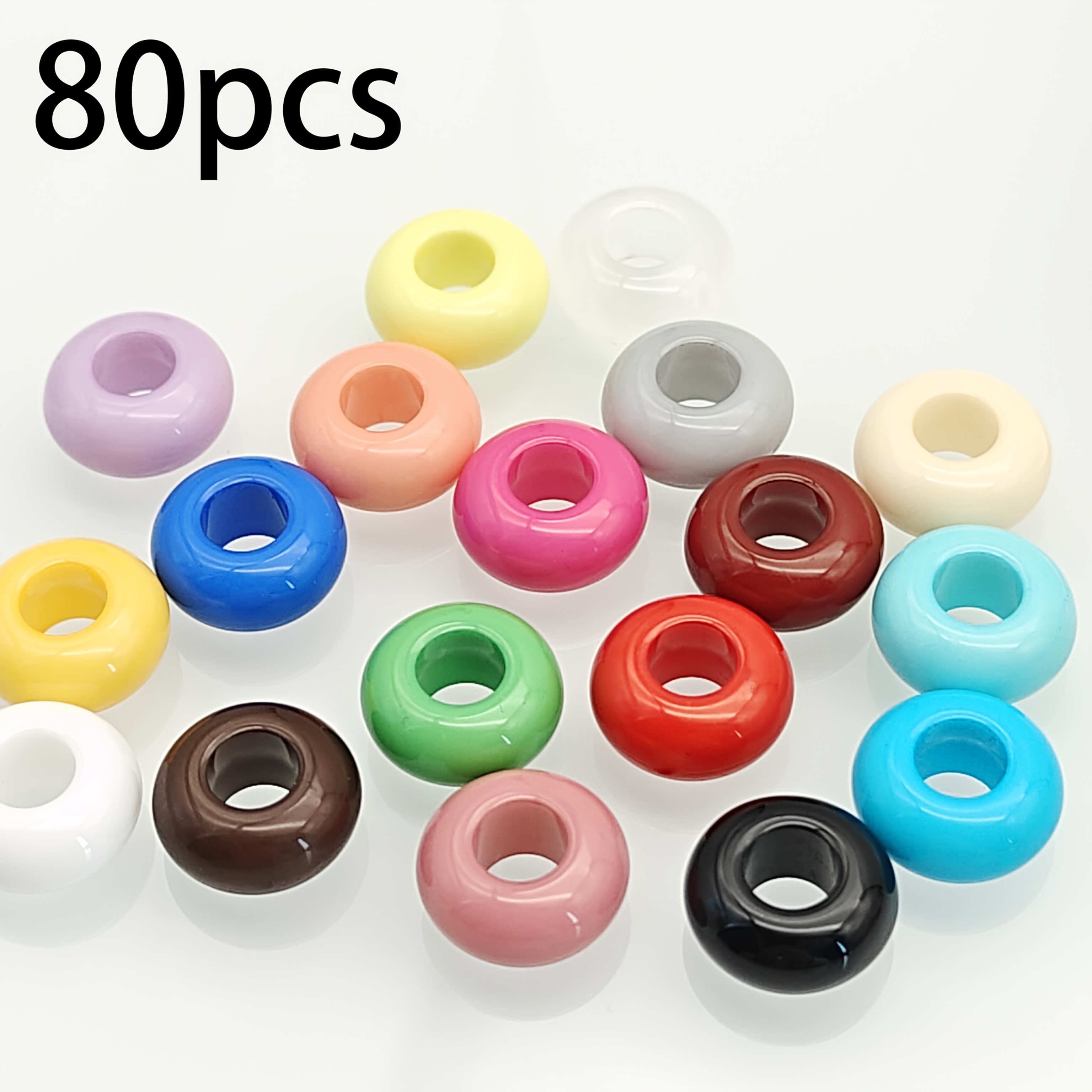TEMU 80pcs 11.5mm Large Hole Acrylic Flat Beads, Diy Loose Beads For Jewelry Making, Suitable For Necklaces, Bracelets, Earrings, Phone Charms,
