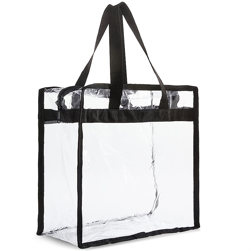 TEMU Large Capacity Transparent Pvc Tote Bag, Classic Handbag, Overseas Transparent Duty-free Handbag, -bearing, Zipper , Suitable For Concerts,