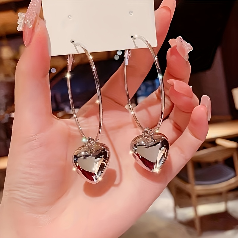 Image of 2pcs Women's Earrings Sweet Cool Personality Creative Peach Heart Pendant Ring Women's Earrings