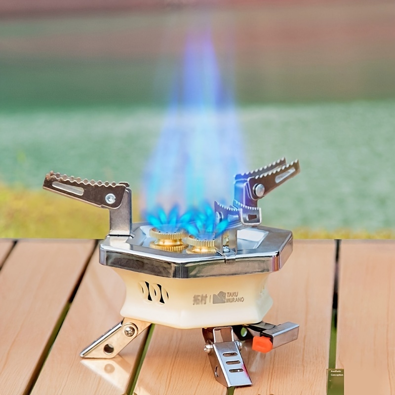 TAKU MURANO Portable Gas Camping Stove - Compact, Windproof, Quad Burner Design with Piezo Ignition, Ideal for Hiking, Outdoor Activities - 1pc, Includes Carrying Bag