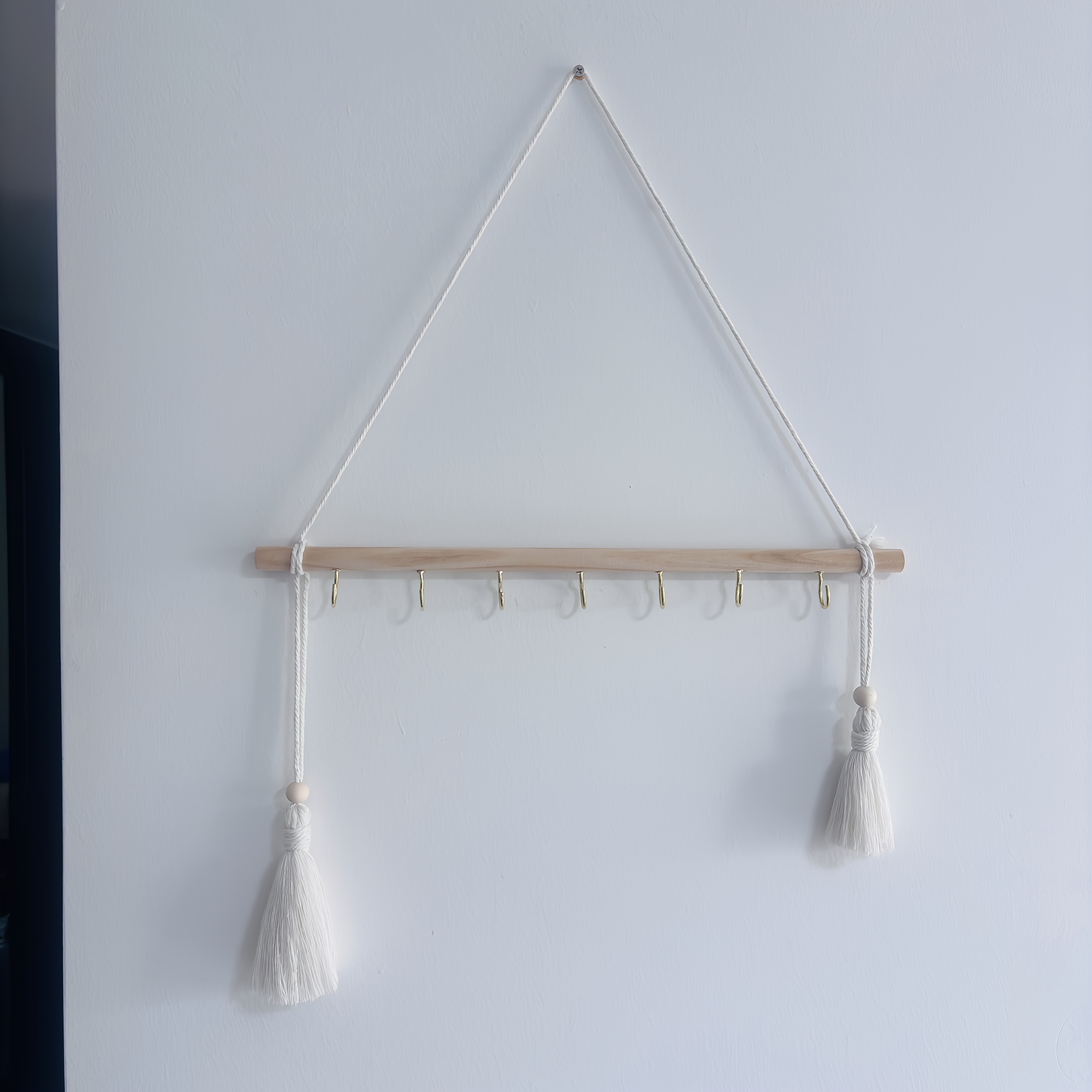 TEMU Boho Tassel Wall Hooks For Entryway, 7 Hooks Wooden Hanging Rack, Punch-free Key Holder And Coat Hanger With , Decorative Wall Organizer