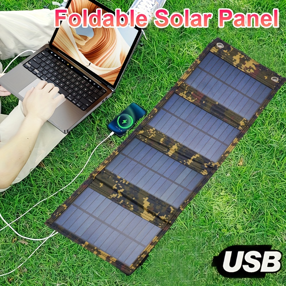

1pc Portable Foldable Solar Panels, Outdoor Waterproofing, Usb Interface Solar Panel For Outdoor Travel And Camping, Mobile Phone Battery And Tablets Charger Charging Bank, Fan, Flashlight