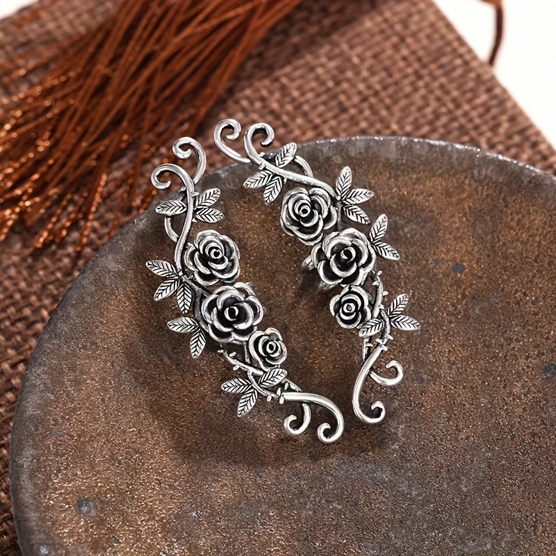 pair flower ear cuffs elegant copper alloy Temu Philippines