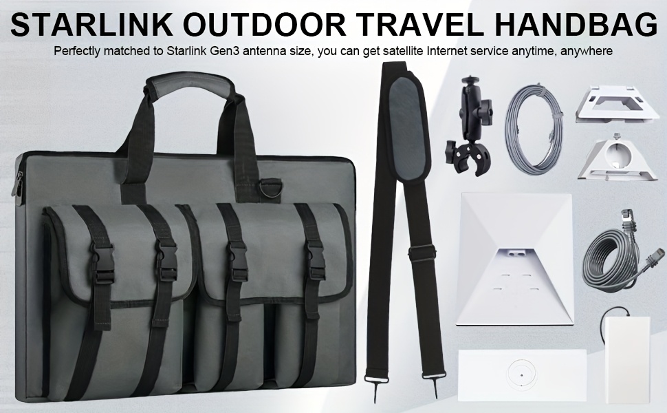 Étui organisateur pour Starlink Gen 3/V3 - Organisateur de voyage en polyester durable avec plusieurs compartiments, sangles réglables et poignées durables pour les voyages en camping et en camping-car, organisateur de matériel de plein air | Sac à sangle réglable | Sac à poignées durables, essentiels de plein air