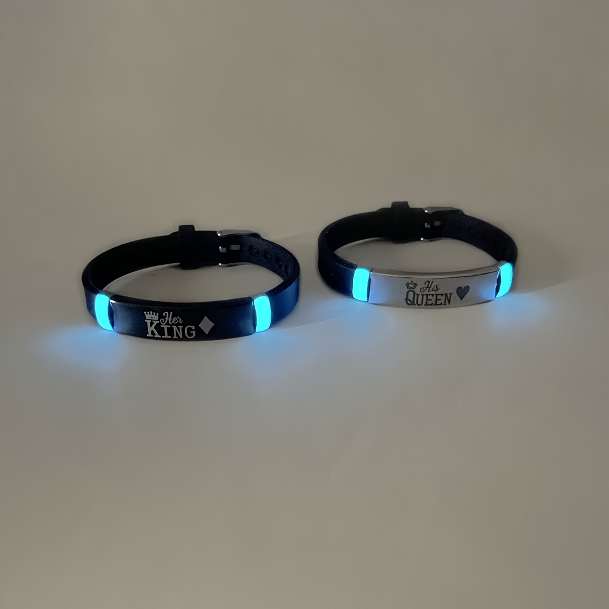 2pcs Luminous Square Couple Bracelets, Heart Crown Pattern