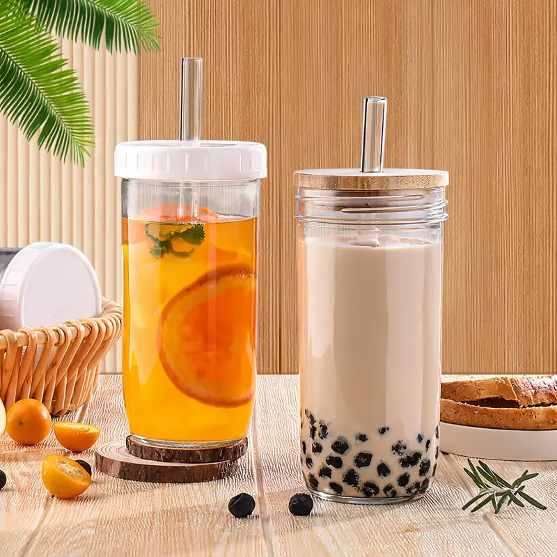 mothers day gift for mom glasses 4 cups 4 lids 4 straws with lids and straws 24oz smoothie glasses wide mouth reusable mugs ice mug glasses Product details 1