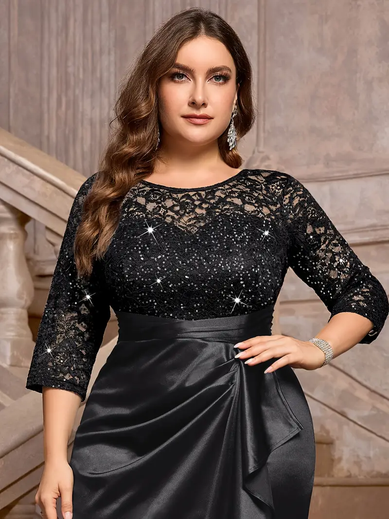 plus size elegant bodycon evening gown 3 4 sleeve lace - Temu Hungary plus size elegant bodycon evening gown 3 4 sleeve lace - Temu Hungary
