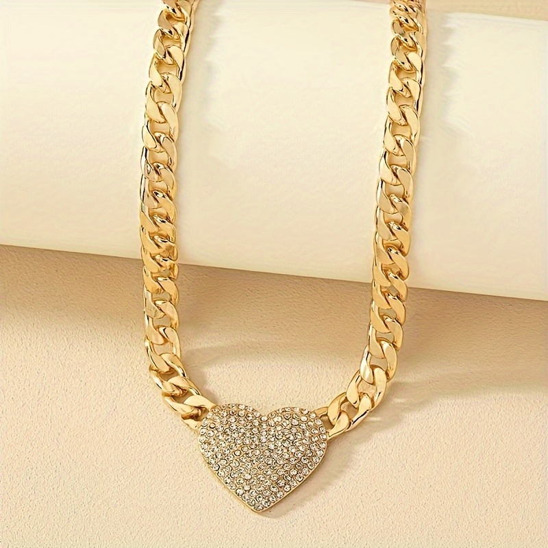 Heart Pendant Necklace with Rhinestones Chain for Women