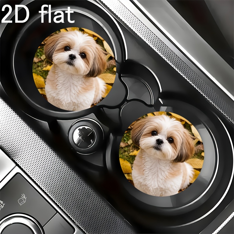 TEMU 2dflat 2pcs Cute Shih Tzu Car Cup Holder, Lovely Style, Anti-slip Coaster, Stylish Design, Suitable For Car And , Perfect For Coffee, Tea, Wine