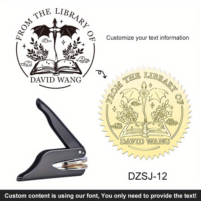 TEMU 1pc, Custom Book Embossing Hand Pliers Steel Stamp, Black Portable Embossing Hand Pliers. Custom Diy Embossing Stamp For Weddings, Libraries,