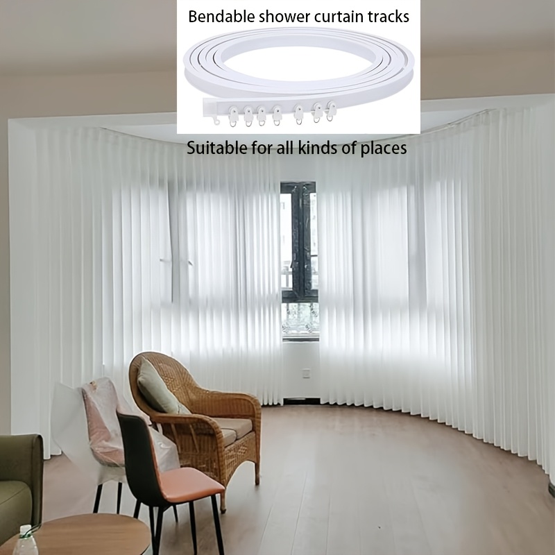 

Adjustable Bendable Ceiling Curtain Track - Universal Ceiling Mounted Curtain For Room , Shower, Rv - Curtain Rod For All