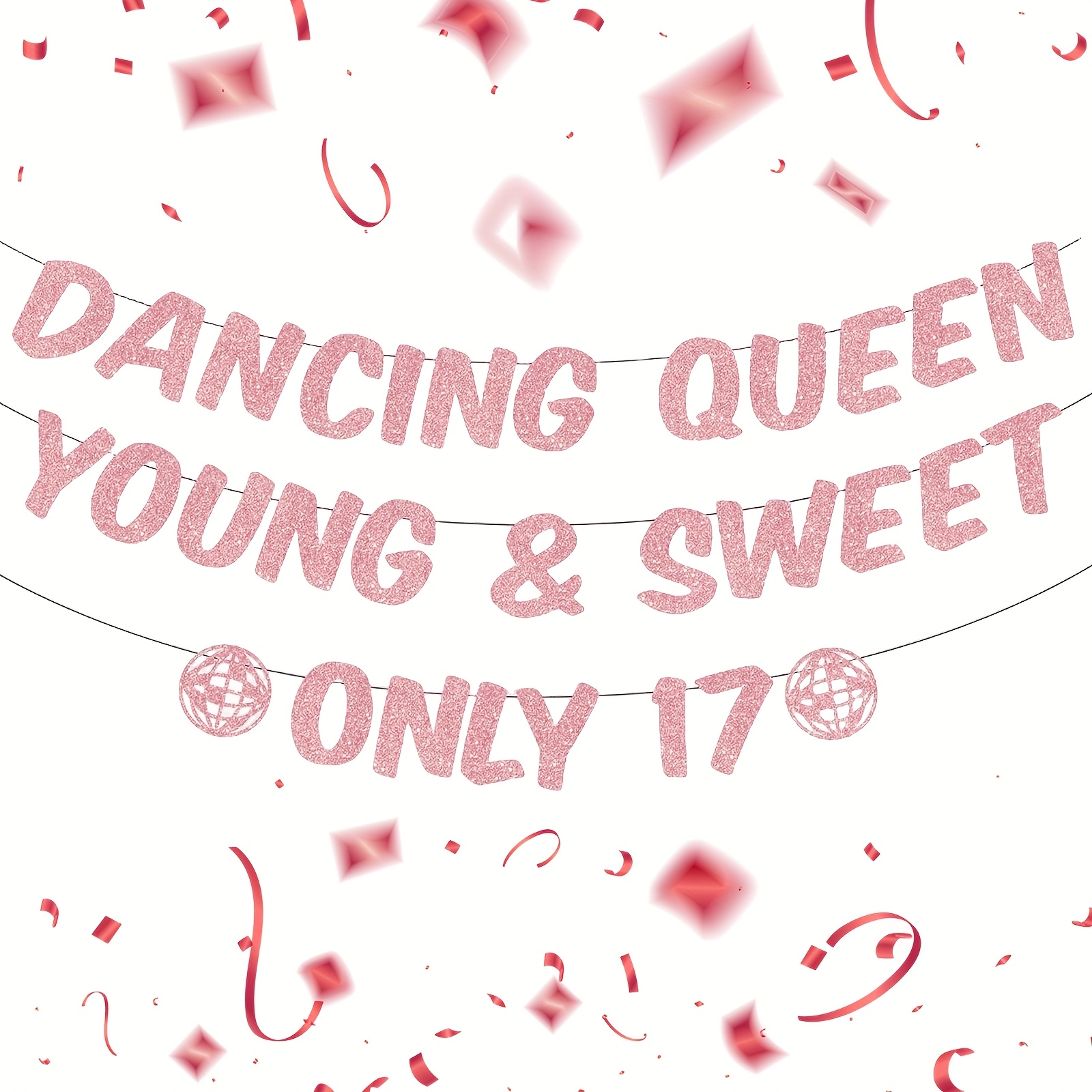 Image of 17th Birthday Party Decorations For - Rose Golden Disco Banner For Young, Glittery 'only 17' Banner For Music-themed Celebration