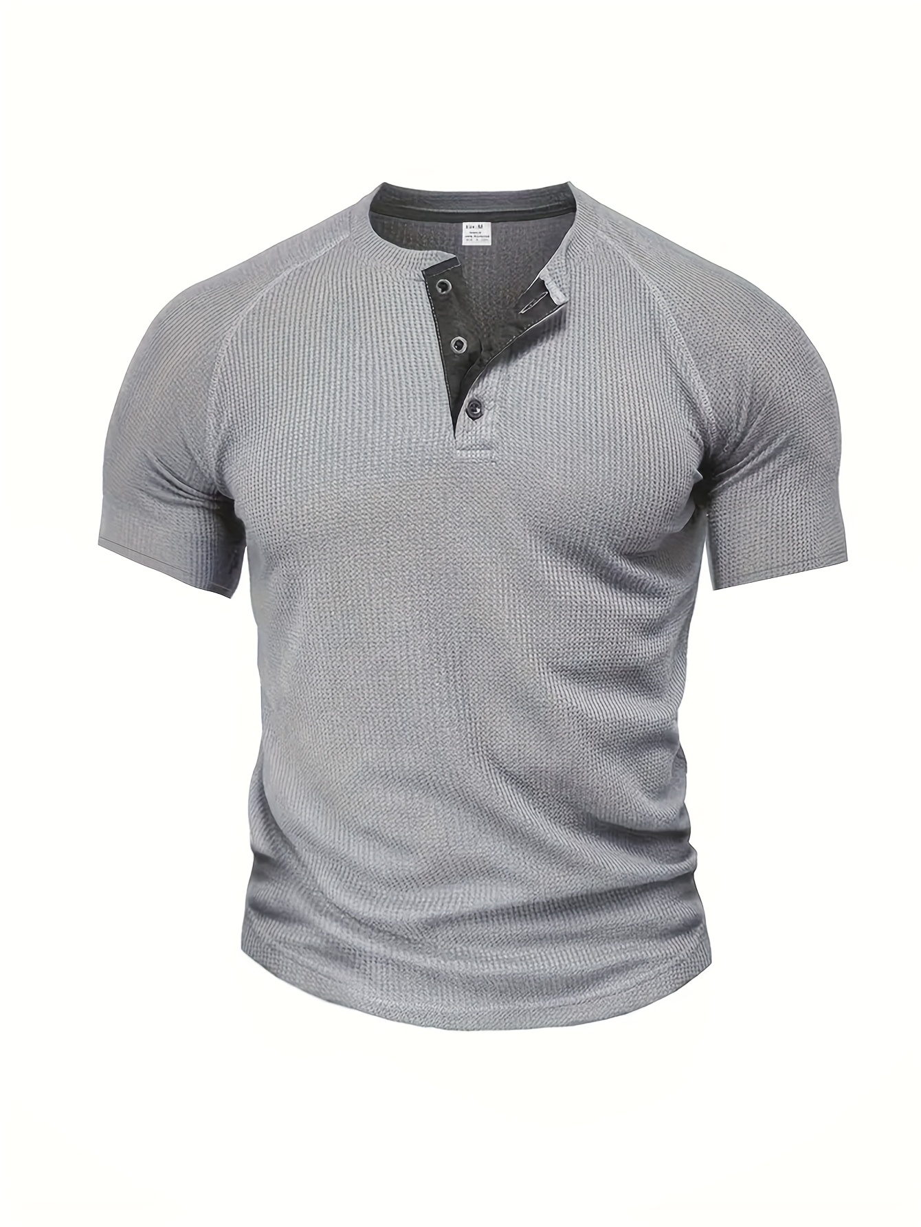 A piece ofPlus-size Men's loose solid color Henry shirt, round neck half-button short-sleeved shirt, suitable for summer outdoor activities, PLUS SIZE