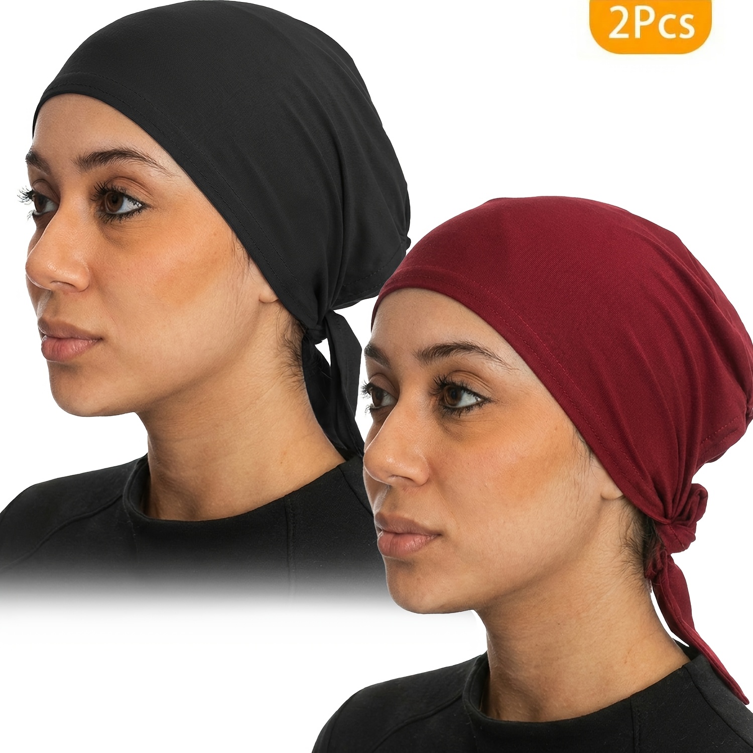 TEMU Lot de 2 sous-casquettes à réglables, bonnet intérieur pour hijab, bonnet de nuit pour cheveux en chimio pour femme