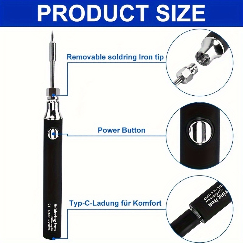 portable mini usb soldering iron kit wireless 8w welding pen rechargeable battery aluminum alloy diy electronics repair tool set cordless soldering iron kit Product details 6