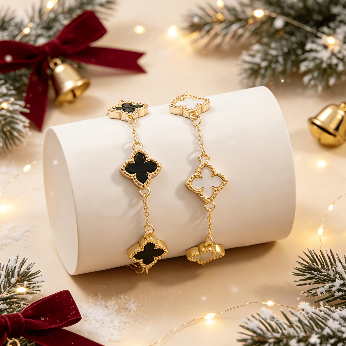 TEMU Clover Stackable Chain Bracelet, Dual- Exquisite And Shiny, Clover Symbolizes And Smoothness In All . Luxury Texture, Not A Daily Fashion Item