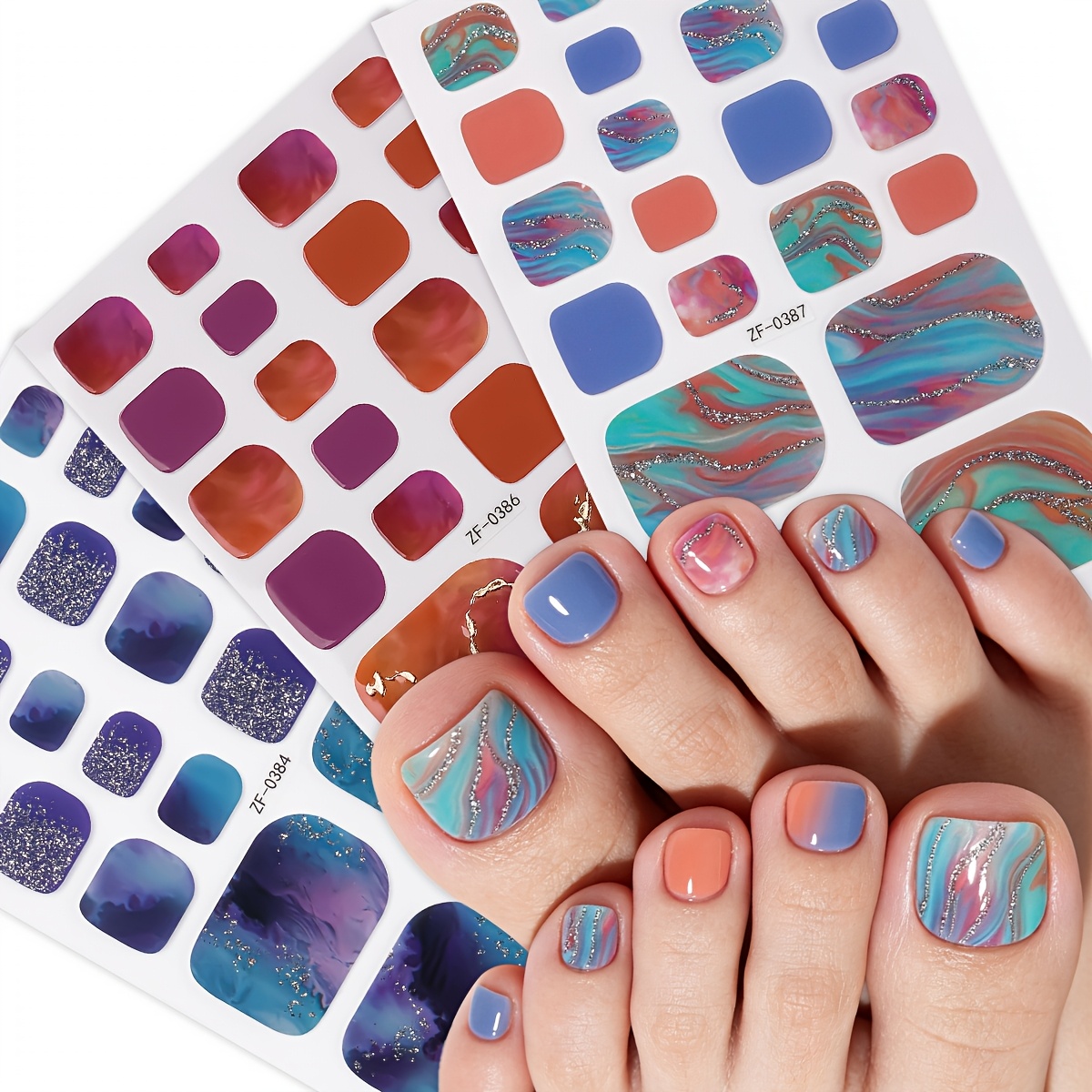 TEMU 66pcs Gradient Glitter Toenail Strips, Spring Summer Marble Pattern Nail Wraps. Easy To Apply, Perfect For Ladies' Work, Vacations, Dates, And