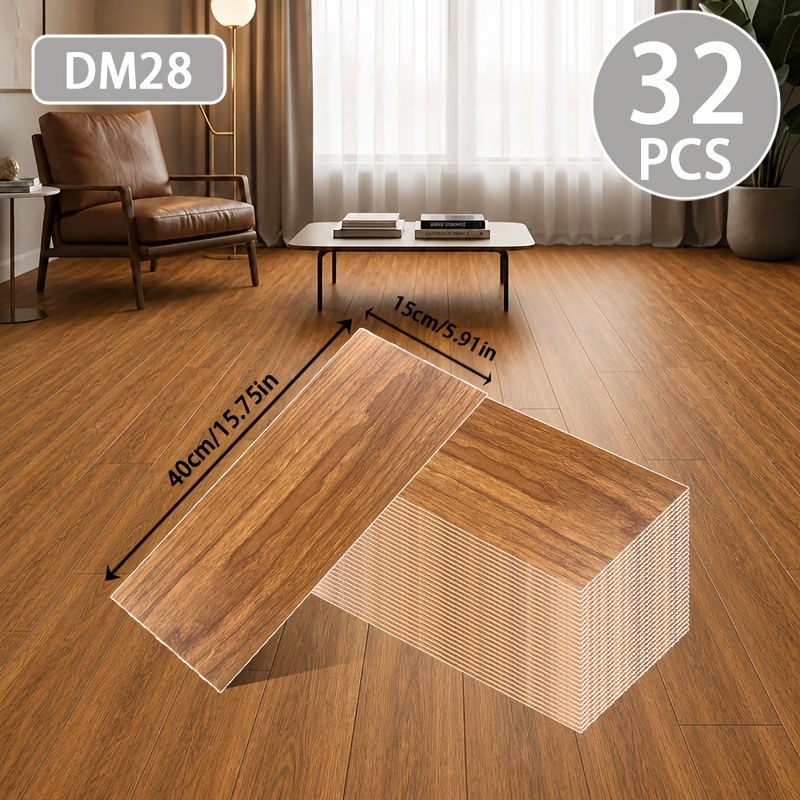 TEMU 32 piezas, Adhesivo autoadhesivo impermeable de lujo con diseño de madera para pisos, despegable, fácil de quitar, resistente al e impermeable,