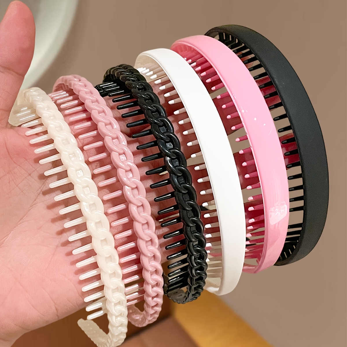 TEMU 6pcs Women's Optional Tooth Anti-slip Headband Female Makeup Face Wash Special Headband Hair Bun All-match Outer Hair Tie Hair Clip Headwear