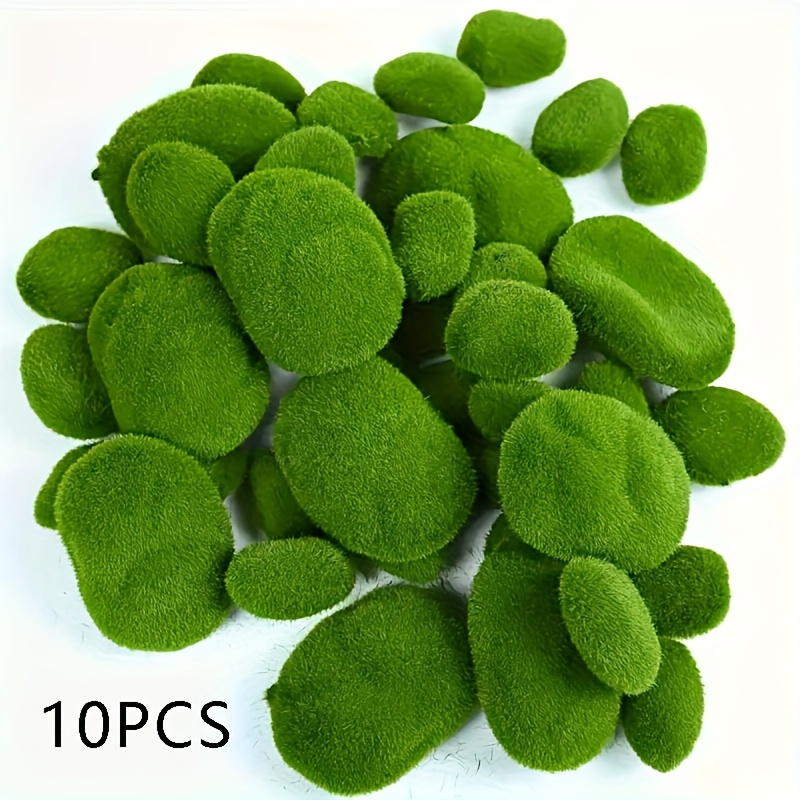 10pcs Artificial Moss Balls, Decorated With Fake Moss Covered Stone Decorations