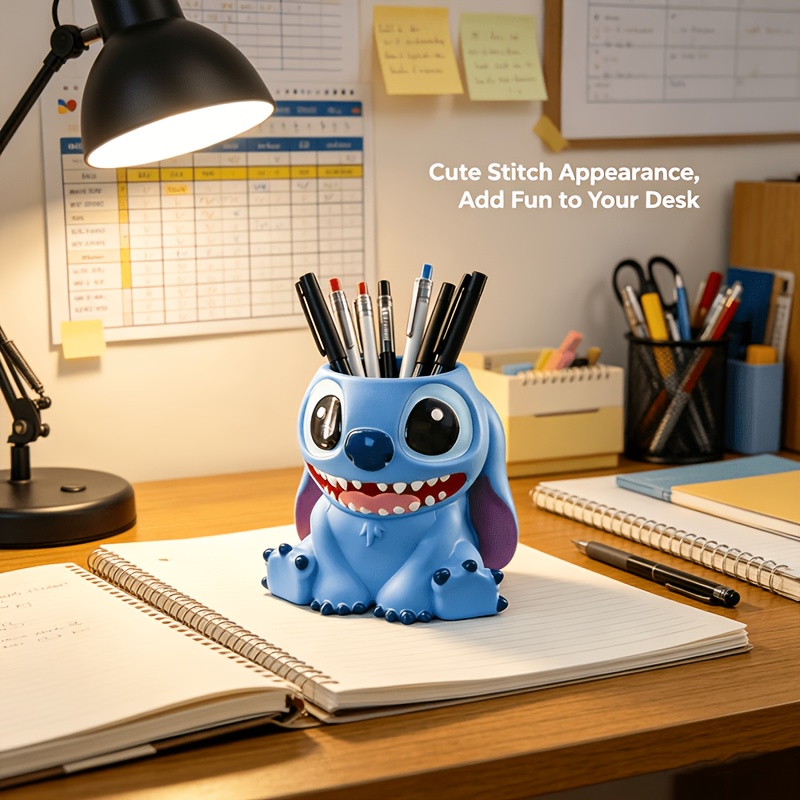 TEMU 1pc, Stitch Shaped Storage Box, Easy Desktop Pencil Holder, Perfect Remote Control Organizer, Suitable For Office, School And Home Art Supplies,