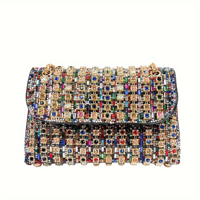 colorful rhinestone crossbody bag trendy chain shoulder bag womens luxury shiny handbag prom purse details 0
