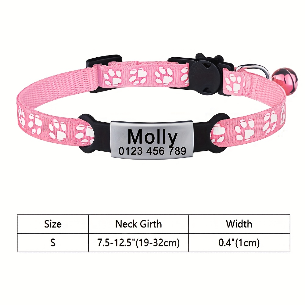 TEMU 1 pz Collare per gatto personalizzato con , regolabile in nylon, accessori per animali domestici con , , gattino, aggiunte di , targhetta