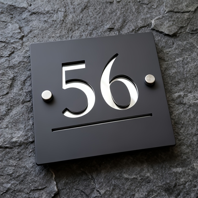 TEMU Customized Modern Acrylic Address Signs - Matte Black And Logos, Outdoor Doorplates, Suitable For Homes, Offices, Apartments, Wall Mounted