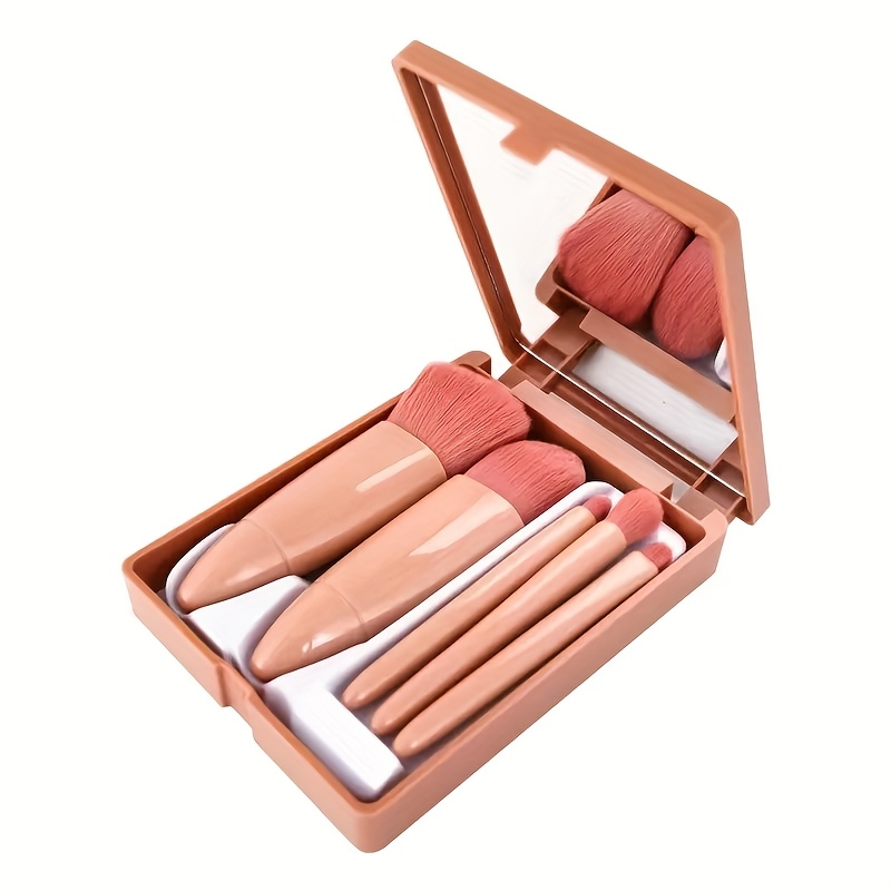 a set of five elegant makeup brush sets with mirrors mini multi function makeup brushes your necessary beauty tools foundation make up brushes eye shadow brushes powder blusher brushes travel sets gifts for friends   lovers details 4