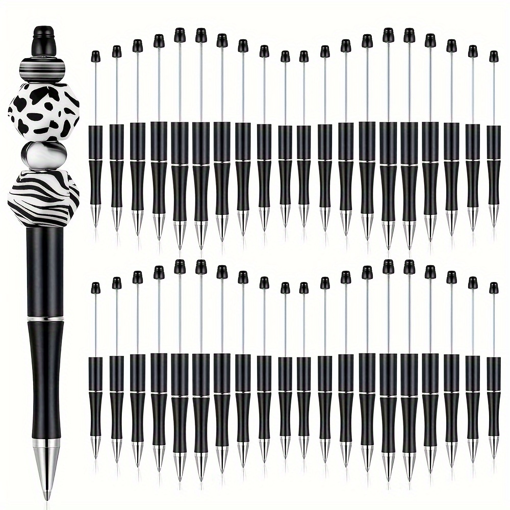 

50pcs Black Plastic Beadable Pens Bead Ballpoint Pen Bulk With Black Ink Diy Pens For Diy Making Back-to-school Gift Office Supplies