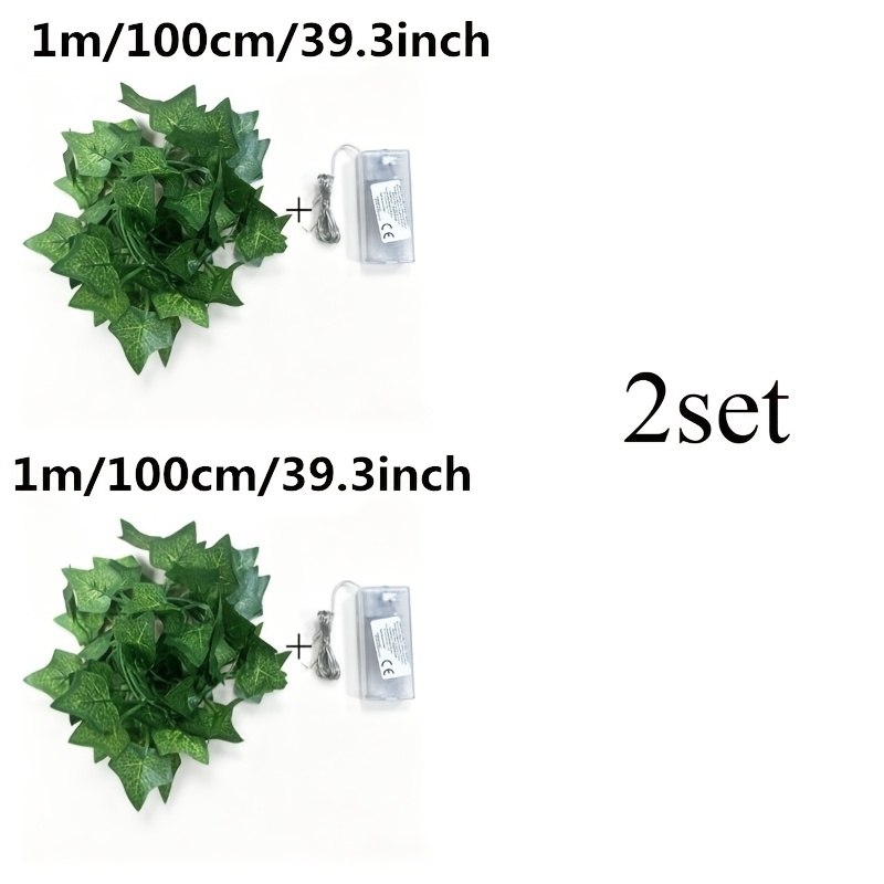 TEMU Lot de 2 guirlandes de lierre artificiel de 1 m avec 10 LED, lumière guirlande de feuilles , convient pour mur, fête, mariage, chambre, cuisine,