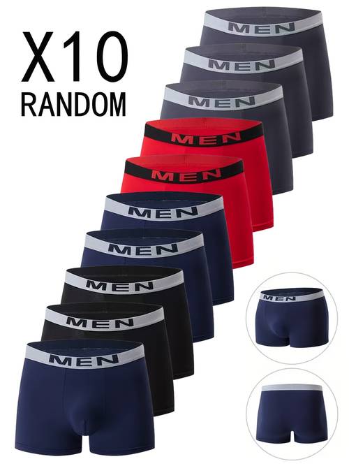 Pacco da 10 Boxer Uomo Tinta Unita, Comodi e Traspiranti con Elasticità per Sport o Abbigliamento Casual