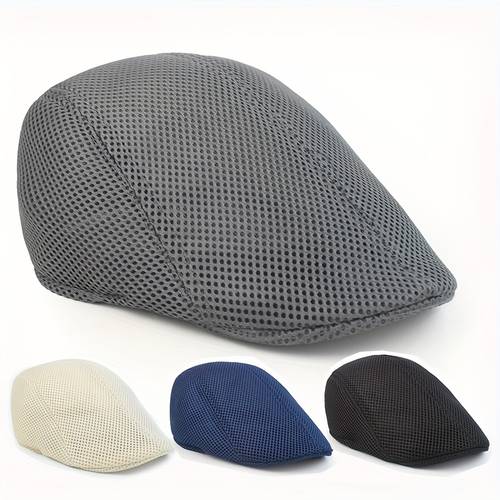 Summer Mesh Solid Color Beret Hollow Men S Breathable Duck Tongue Hat Women S Outdoor Retro Hat