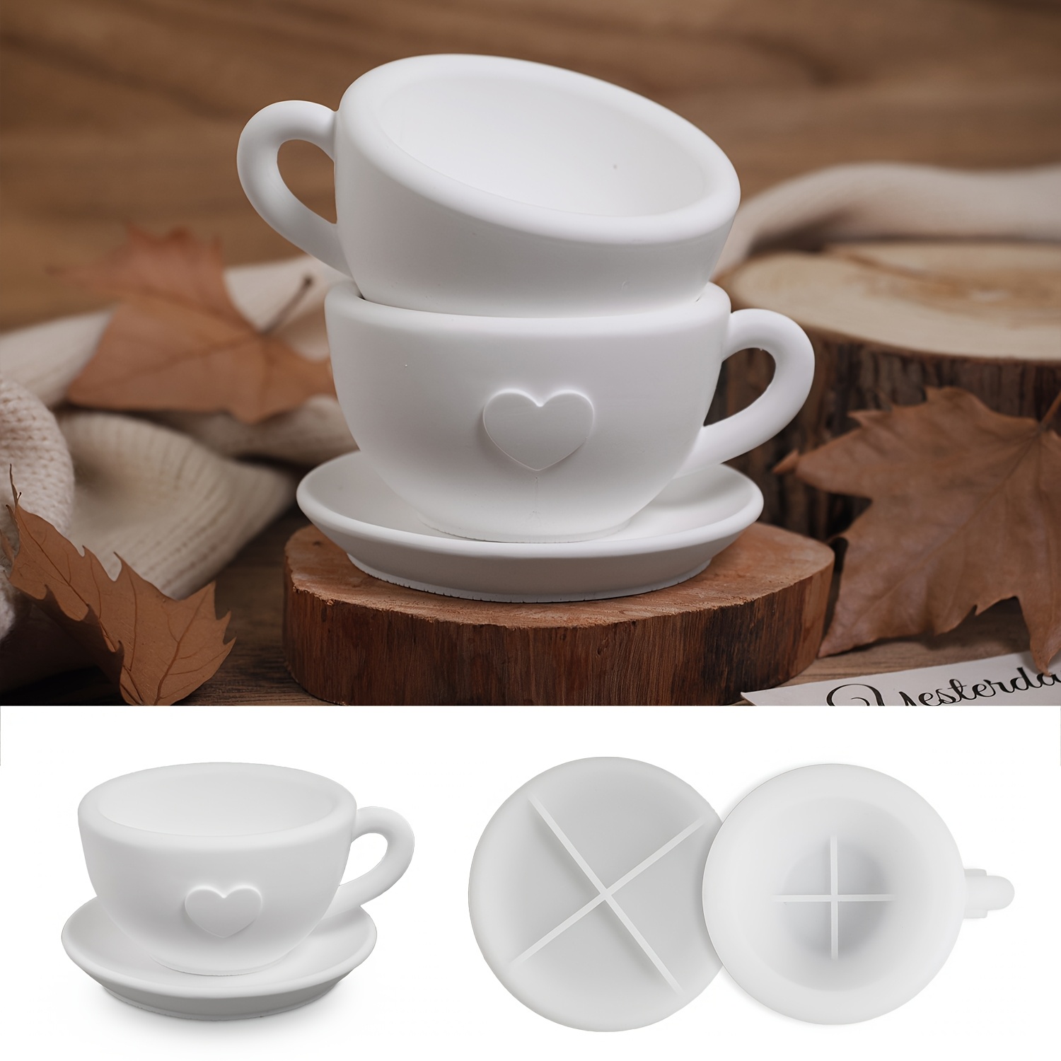 

[1pc Moule de tasse en silicone en de cœur] Ensemble de moules pour tasse et soucoupe en silicone, de , avec détail en de cœur, pour la fabrication de bricolage, de bibelots pour la Saint-Valentin