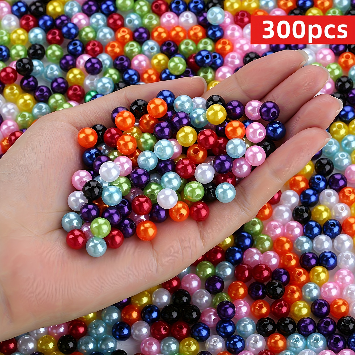 E-shop 8mm 300 Stk. in zufälligen Farben zur Auswahl, bunte Acrylperlen für Schmuckherstellung - lebendige Farbtöne, runde Perlen mit geradem Loch für