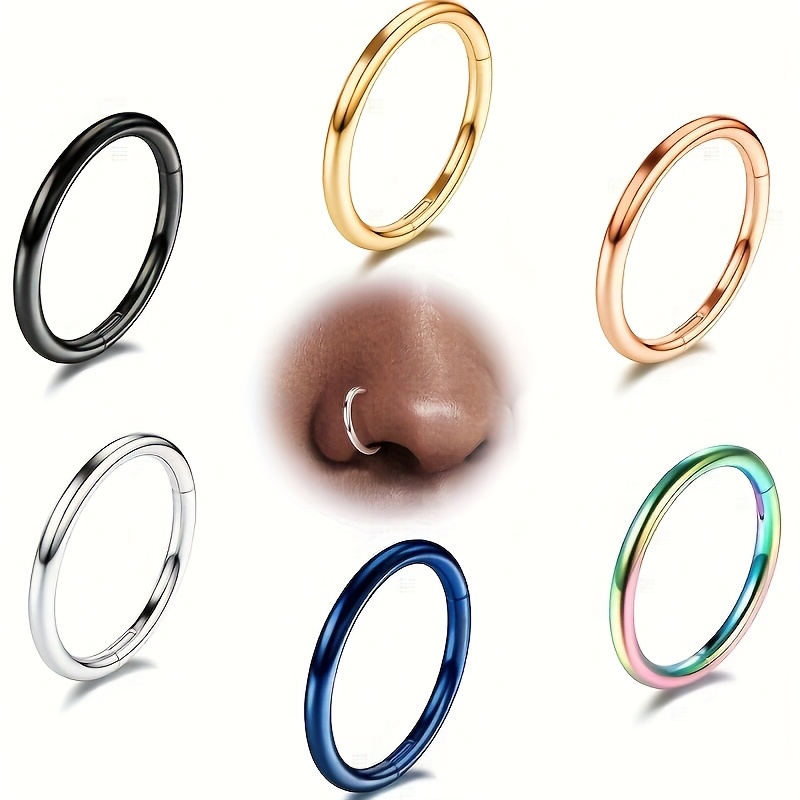 TEMU 6pcs Fashion 316l Stainless Steel Piercing Hinge Nose Rings, Unisex Rings, Helix Cartilage Ear Studs, Multi-functional Body Piercing Rings With 8mm And 10mm Diameters