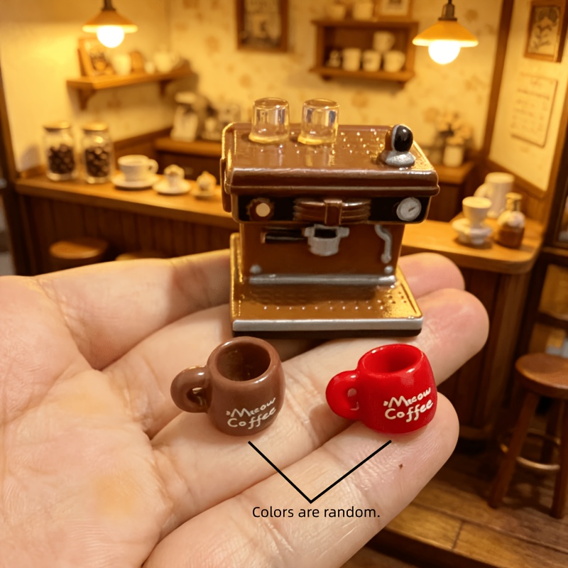 TEMU 3pcs Mini Coffee Maker Set - 1:12 Scale Miniature Scene Accessories, Coffee Cup Colors Are Random. Suitable For Dollhouse Decor, Adult Micro