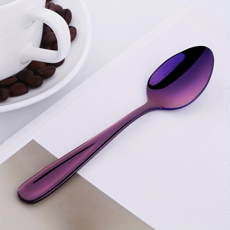 TEMU A Colorful Stainless Steel Coffee Spoon, 14cm/5.51in, Small Tea Spoon, Stirring Spoon, Meal Spoon, Iced Tea Spoon, Ice Cream Spoon, , Dessert
