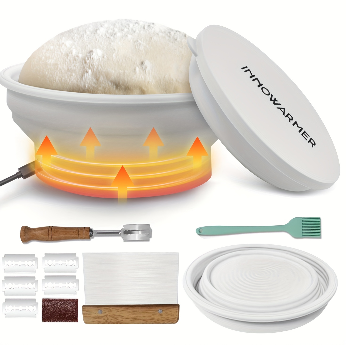 TEMU Bread Proofing Basket, Electric Heating Sourdough Bread Baking Supplies, Round 9 Inch Sourdough Starter Kit, Proofing Basket For Bread Baking,