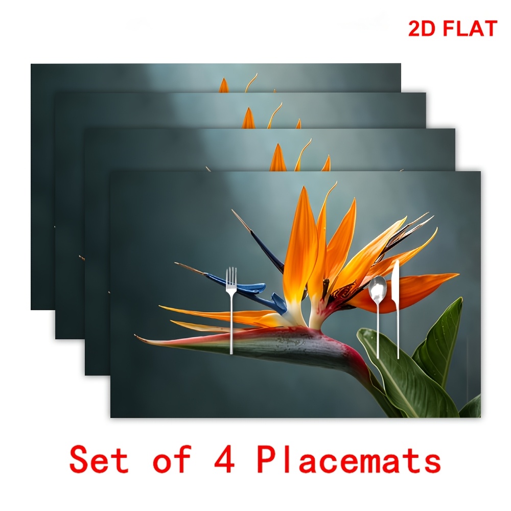 TEMU Tovagliette Rettangolari 4 pezzi con Stampa 2D Piatta, Antiscivolo e Lavabili, con Fiori e Foglie Sfondo, per Sala da Domestica, Feste,