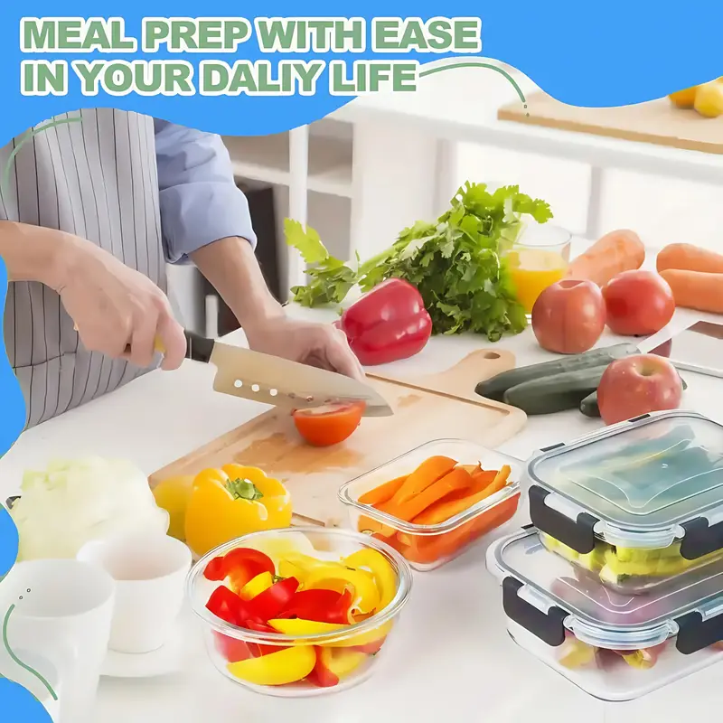 24pcs 12 containers 12 lids glass food storage containers with lids meal prep pantry kitchen lunch storage containers leak proof sealed glass lunch box for microwave oven fridge and dishwasher Product details 1