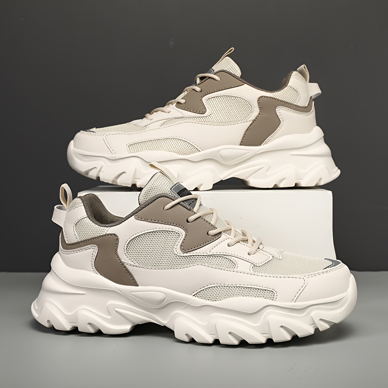 *'s Fashion Chunky Sneakers Low Shoes Lace-Up Solid Color, PU  Mesh Upper, Fabric Inner, EVA Sole, Round Toe Running Shoes