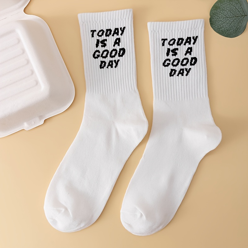 Men's Socks With Letter Design - Breathable Polyester, Hand Wash/