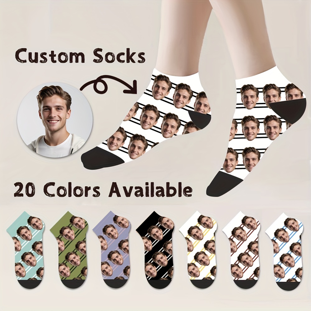 

Custom Face Low-cut Ankle Socks, Personalized Funny Gift Socks With Photo Customized, Novelty Trendy Crew Party Present Socks For Men Women